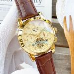 Replica Patek Philippe Complications Yellow Gold Brown Leather Strap Watch